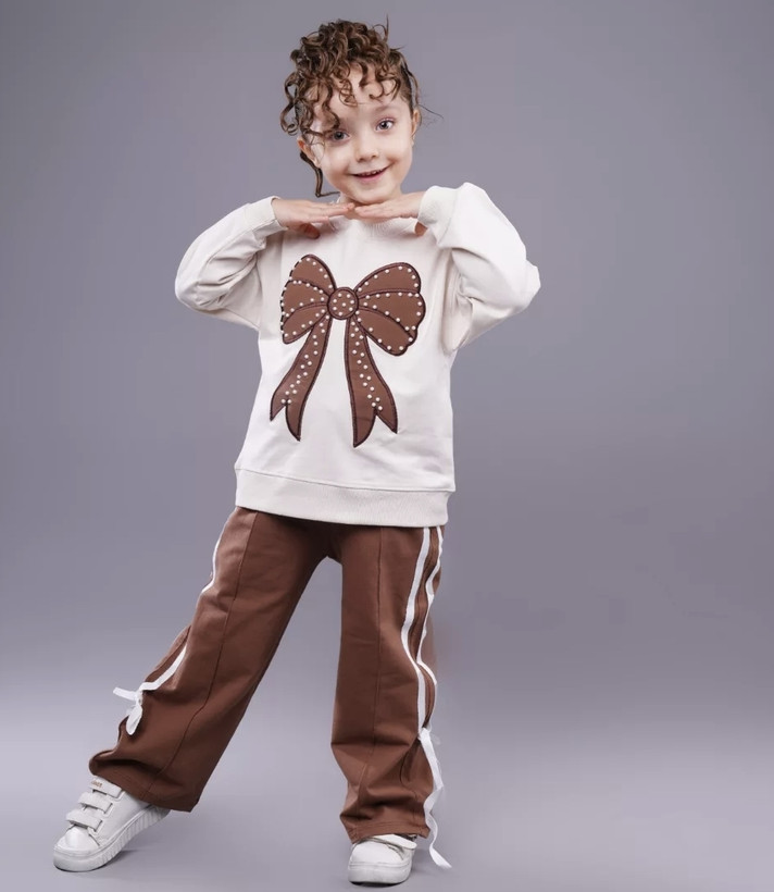 بلوز شلوار پاپیون دخترانه دورس قهوه ای