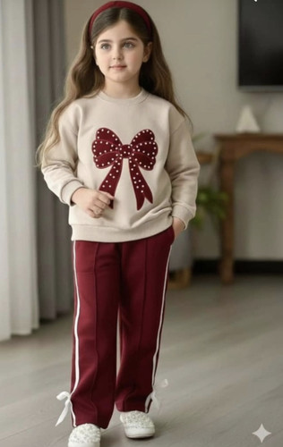 بلوز شلوار پاپیون دخترانه دورس زرشکی