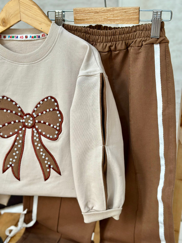 بلوز شلوار پاپیون دخترانه دورس قهوه ای