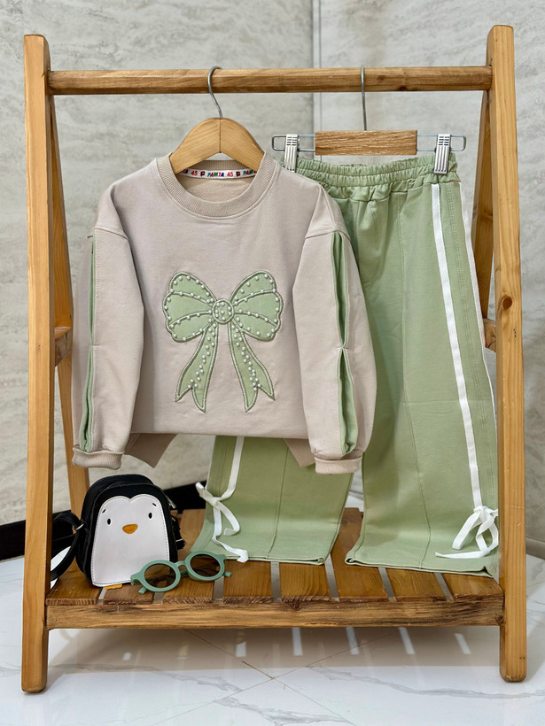 بلوز شلوار پاپیون دخترانه دورس سبز