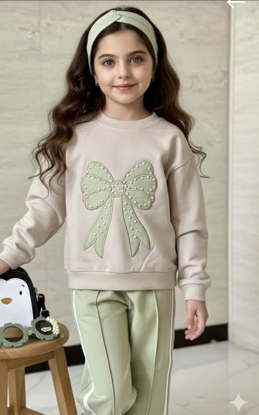 بلوز شلوار پاپیون دخترانه دورس سبز